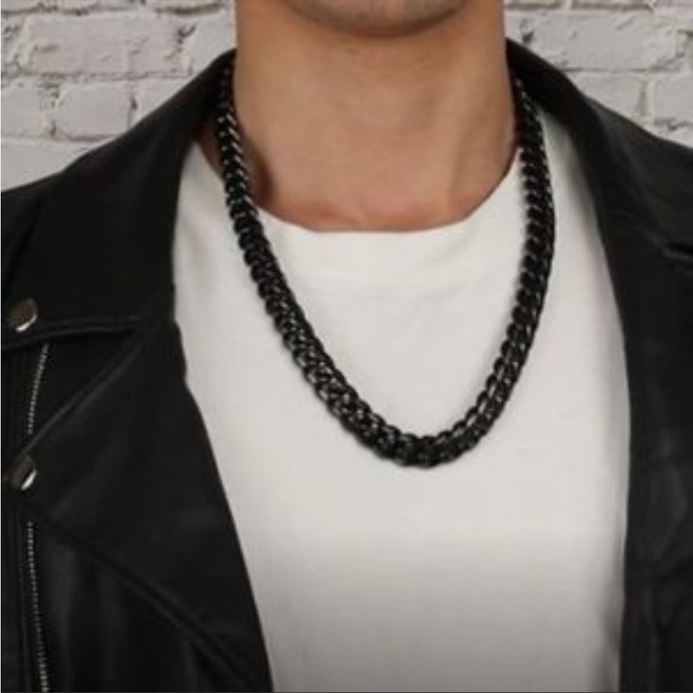 New Men’s 15MM Cuban/Curb Black Stainless Necklace *NEW*